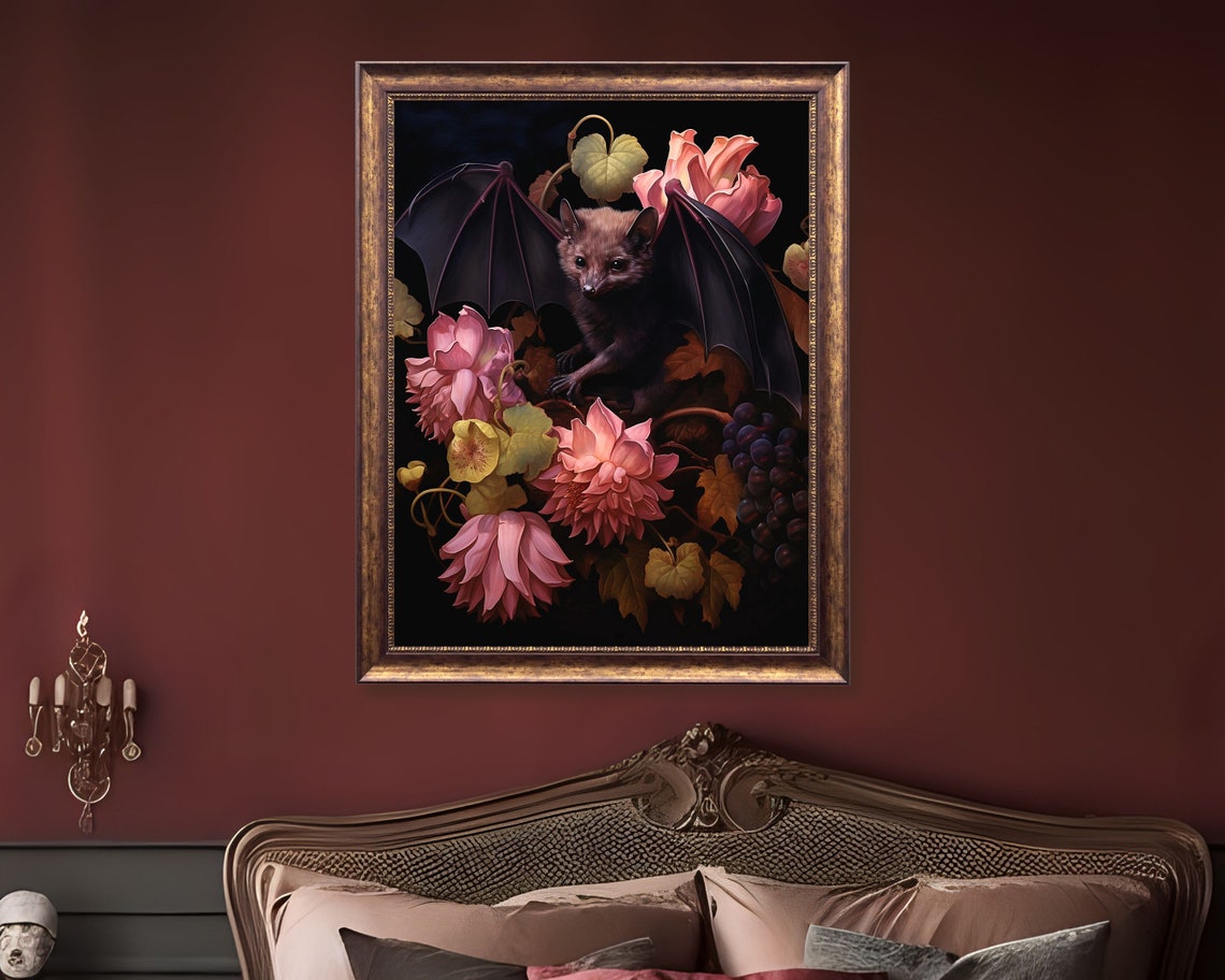 Fruit Bat Gothic Cottagecore, Vintage Art Print - Image 2