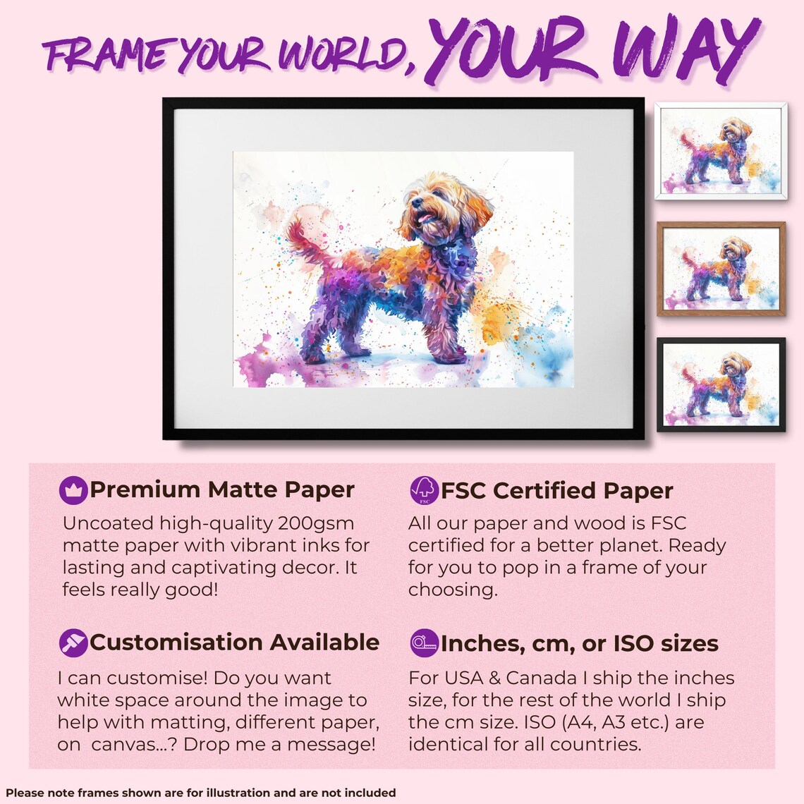 Cute Cockapoo Watercolour Dog Art Print, Colourful Doodle - Image 2