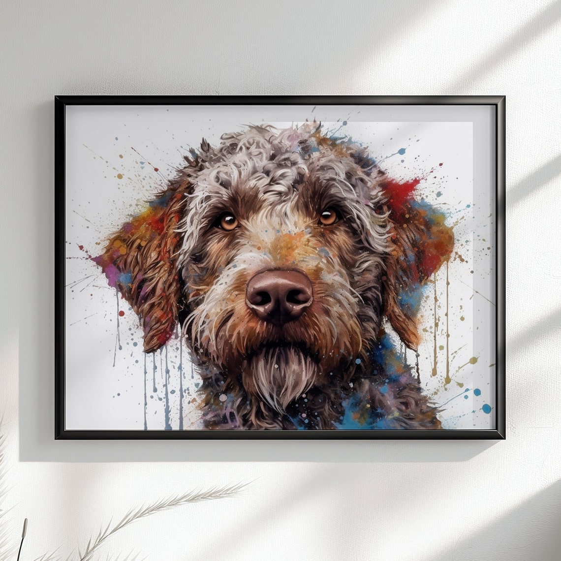 Lagotto Romagnolo Colourful Paint Splash Curly Dog Close Up Poster
