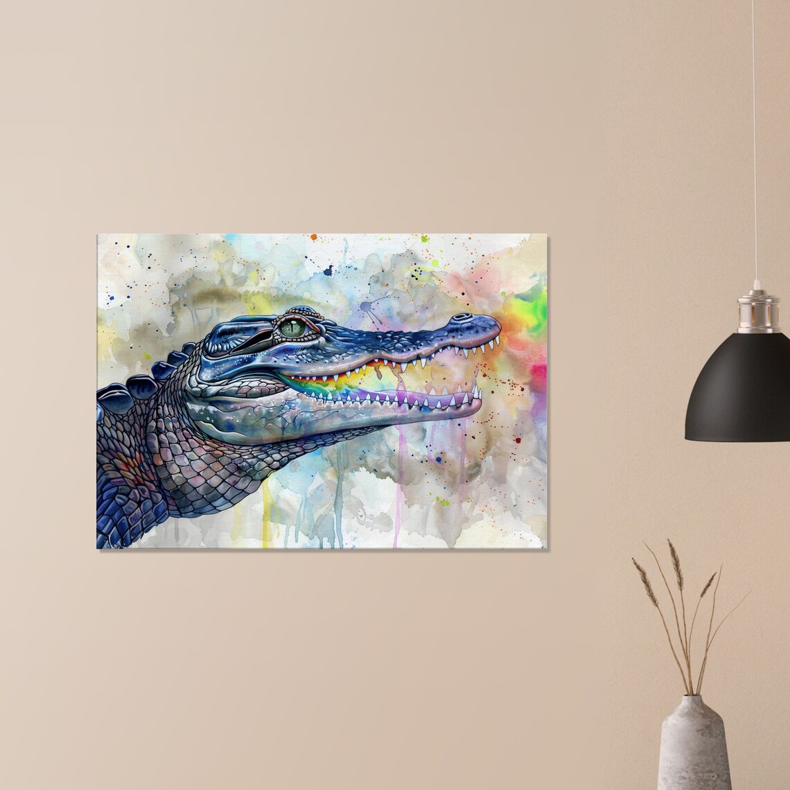 Blue Alligator Watercolour Portrait Pastel Splash Dreamy Reptile Art Poster - Image 2