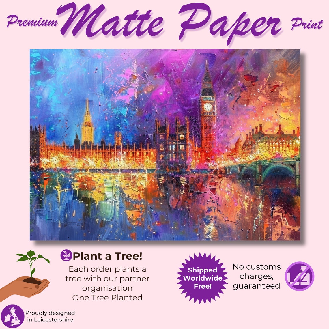 Big Ben Houses Of Parliament Westerminster Palace London Poster Print Abstract River Thames Wall Decor Cityscape Painting Gift City Art - Image 3