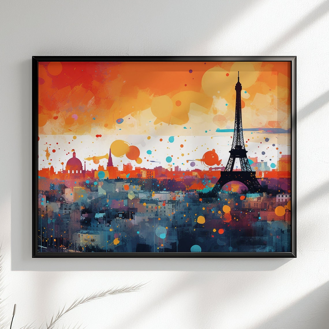 Eiffel Tower Paris Sunset Dot Art Vibrant Orange Skyline Poster