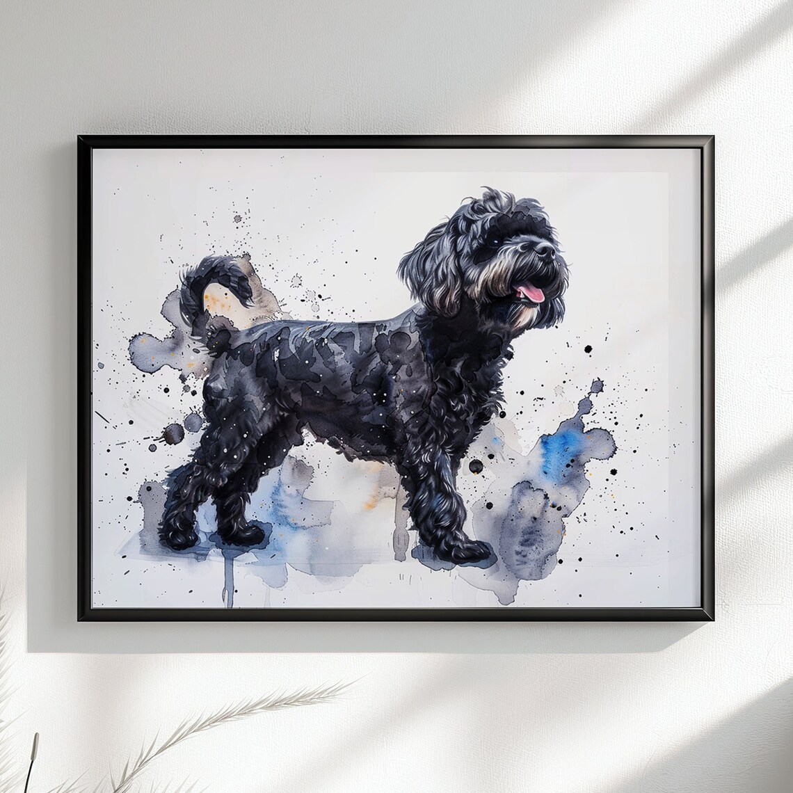 Black Cockapoo Watercolor Dog Art Print, Doodle Style