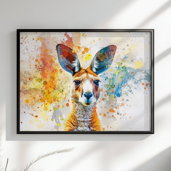 Pastel Kangaroo Watercolor Splash Gentle Orange Tones Art Poster
