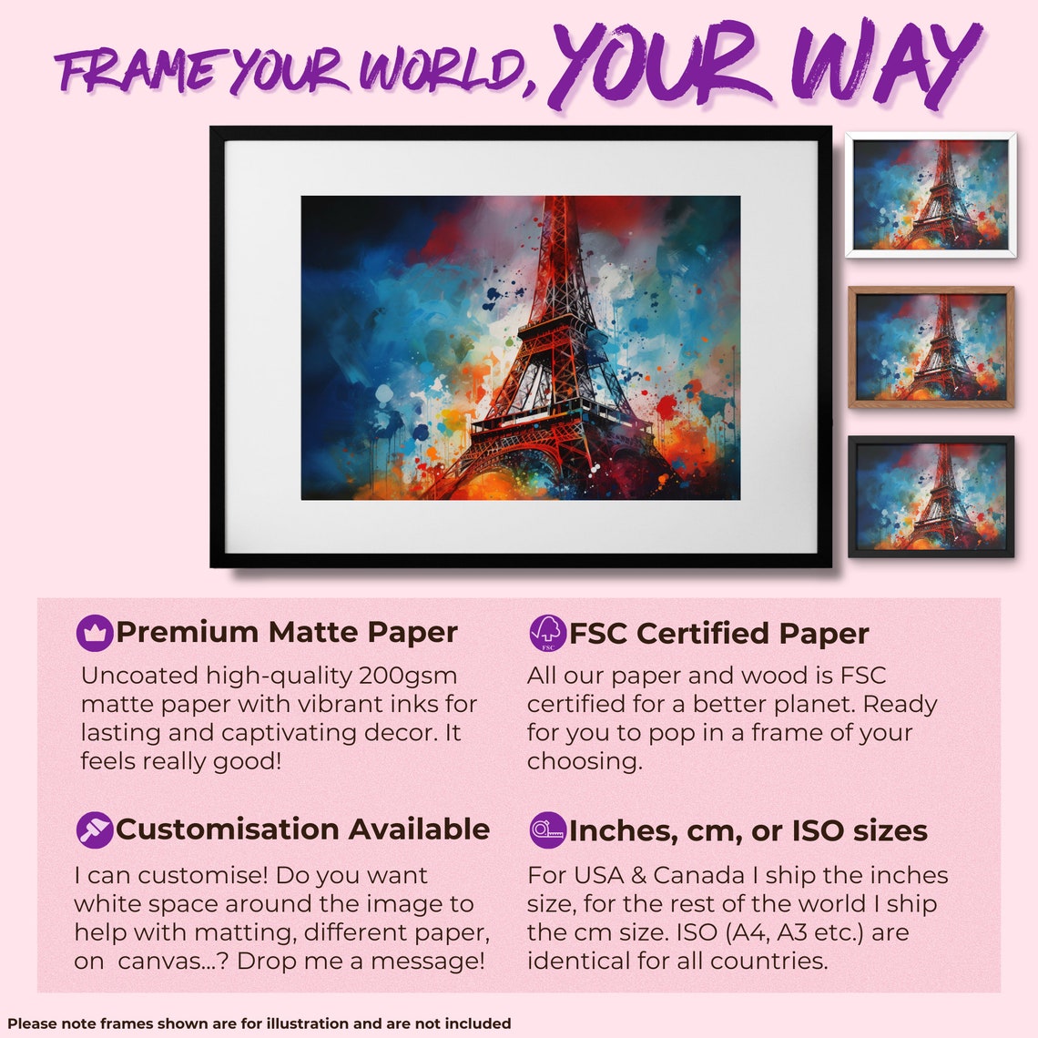 Dramatic Eiffel Tower Red Blue Watercolor Splash Night Poster - Image 2