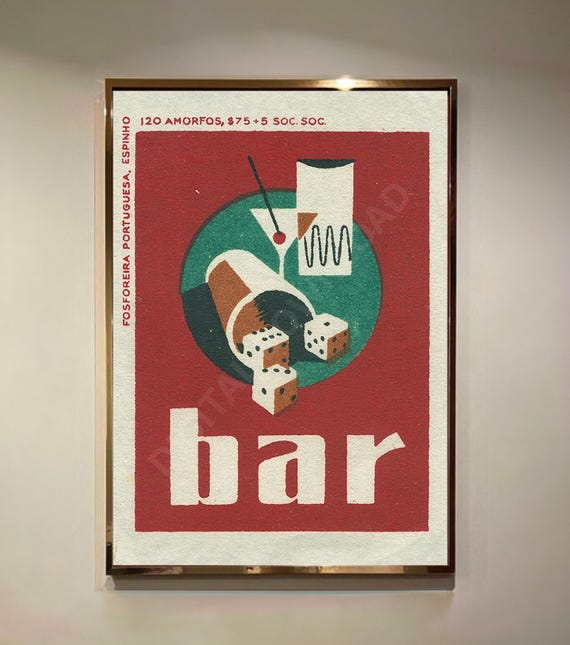 Vintage Bar Poster, Red Beverage Cart Art Print