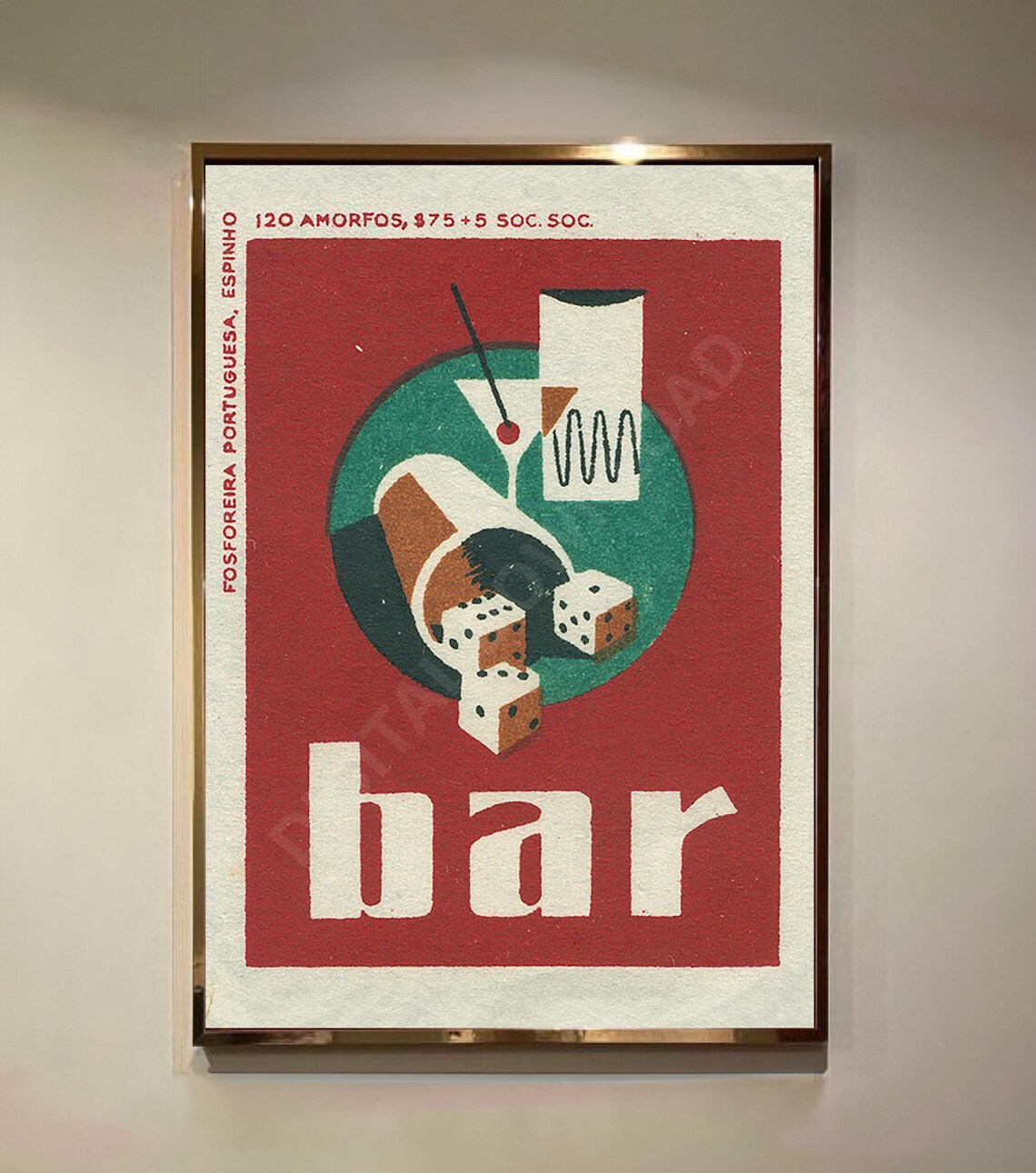Vintage Bar Poster, Red Beverage Cart Art Print