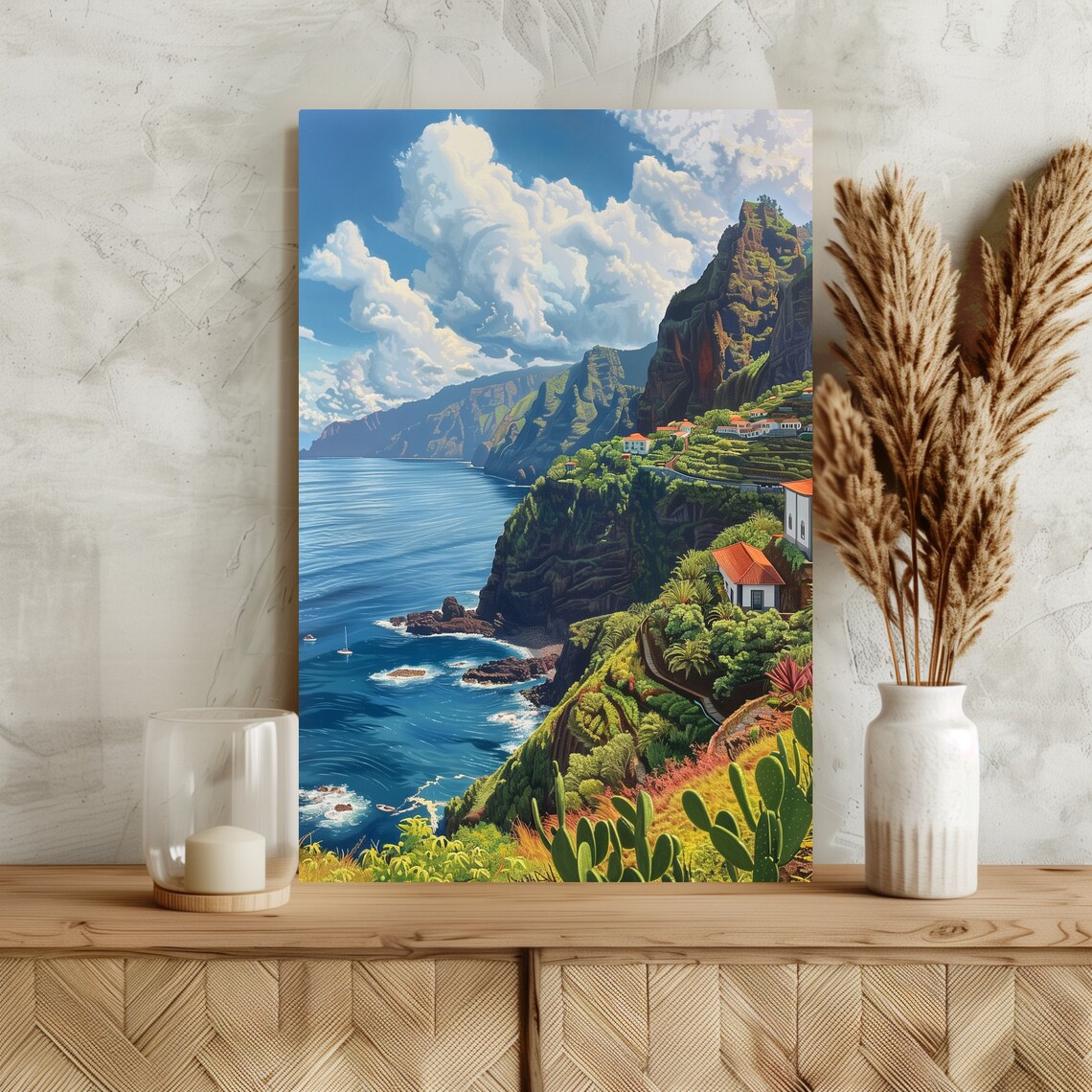 Madeira Flower Island Green Coastal Cliffs Portugal Travel Wall Art - Image 3