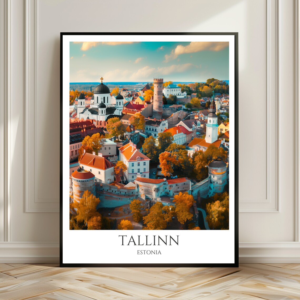 Tallinn Old Town Autumn Aerial View Medieval Estonia Travel Poster