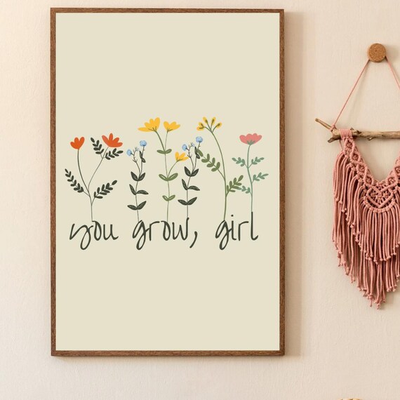 You Grow Girl Wildflower Meadow Kids Nursery Room Decor Wall Art