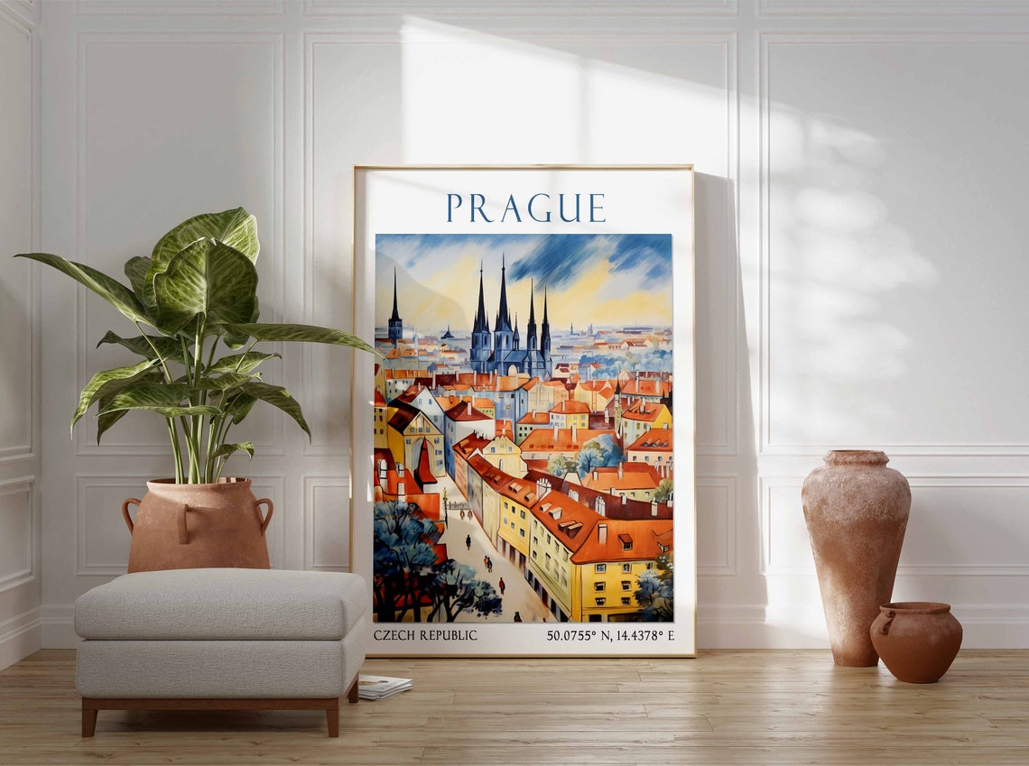Prague Travel Print Prague Travel Poster Czech Republic Wall Art Charles Bridge Art Czech Travel Decor Travel Gift Vintage Wall Art - Image 2