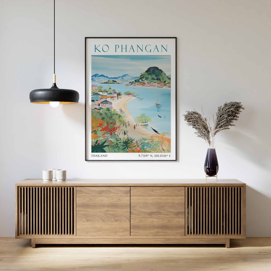 Ko Phangan Sandy Beach Village With Boats Thailand Travel Poster - Image 3