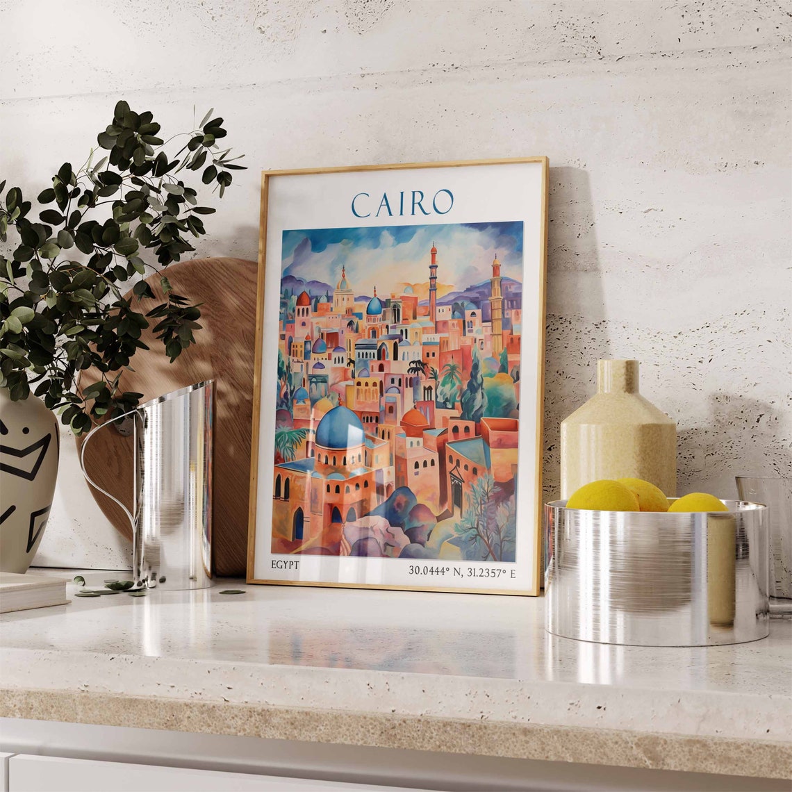 Evening Over Cairo Rooftops with Blue Domes and Minarets Poster - Image 3
