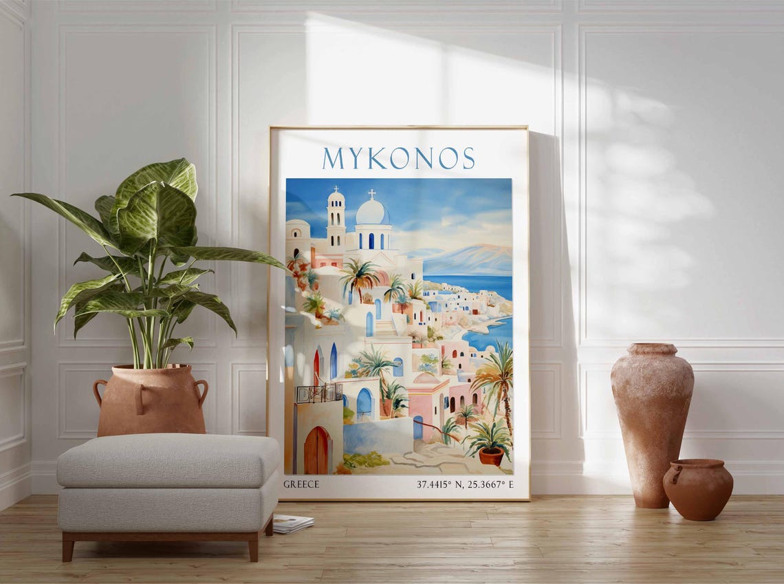Mykonos Travel Print Mykonos Travel Poster Greece Wall Art Greek Travel Decor Mykonos Island Landscape Print Mykonos Travel Gift - Image 3