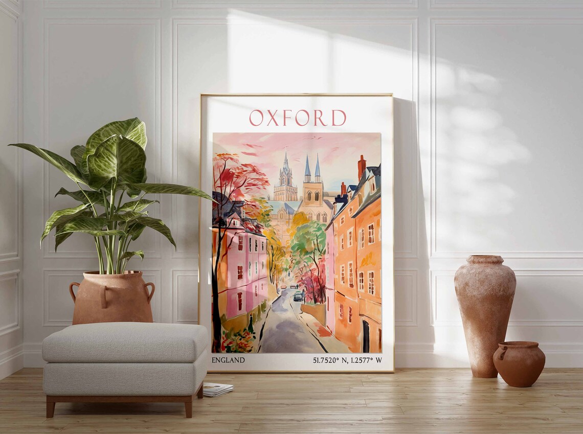 Oxford Street with Elegant Twin Church Spires England Poster Art - Image 2