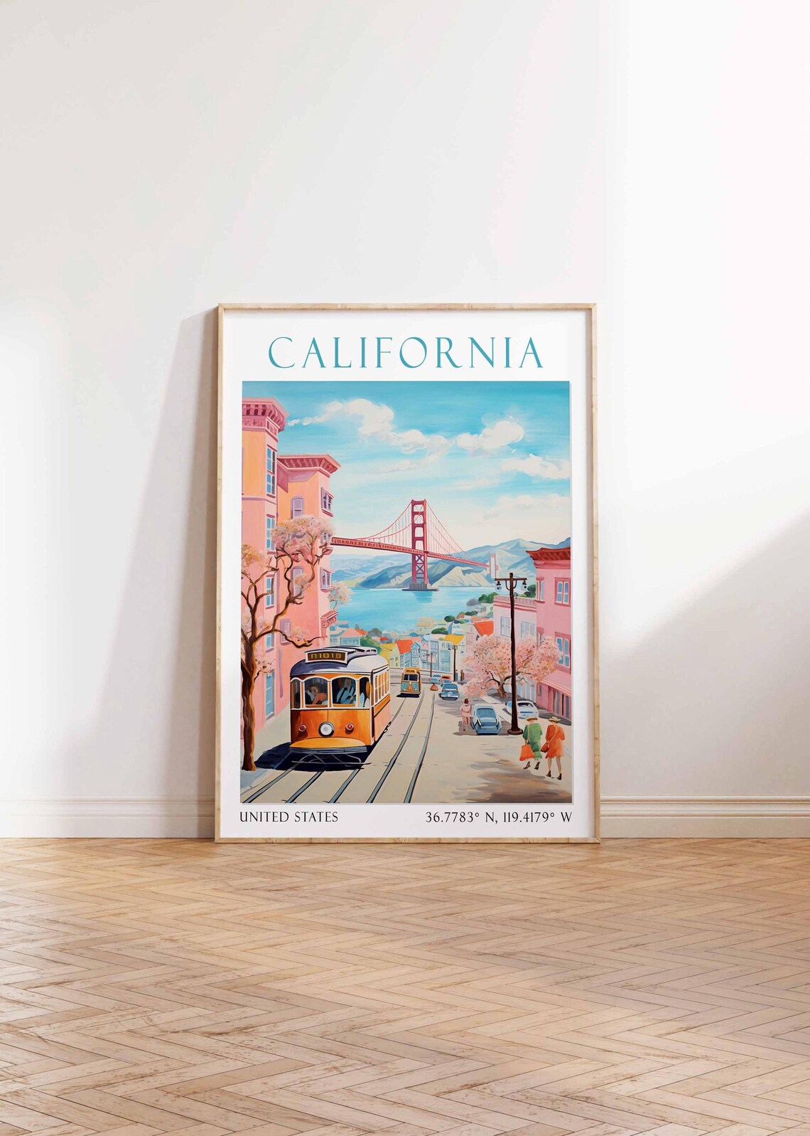 California San Francisco Cable Car Street Golden Gate Bridge Poster