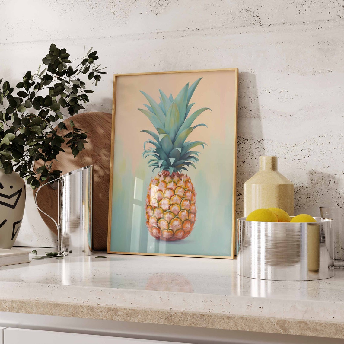 Modern Watercolor Pineapple Peach Teal Gradient Tropical Art Print - Image 2