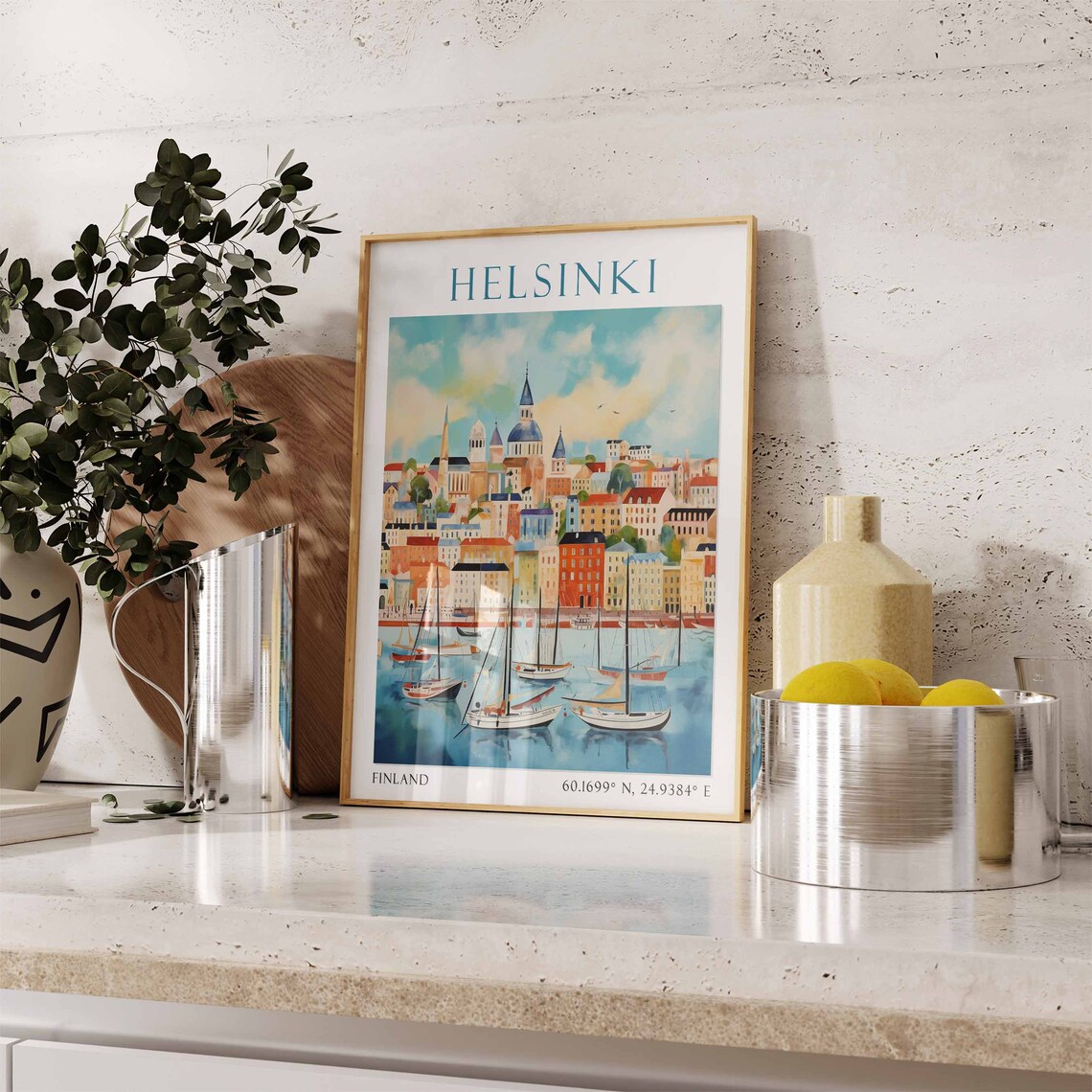 Helsinki Finland Travel Poster Harbor Sailboats Watercolor Art - Image 2