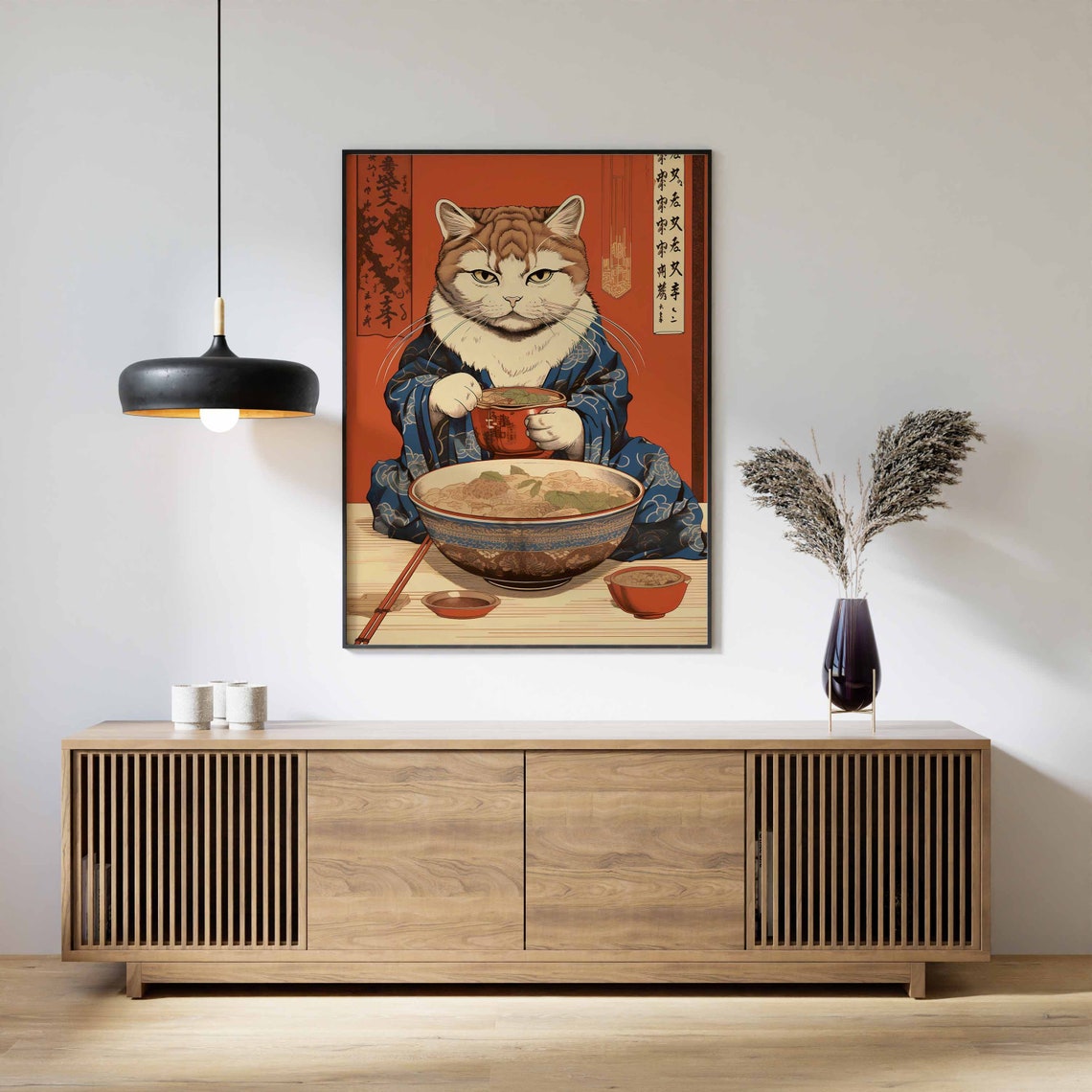 Vintage Japanese Cat Ramen Bowl Ukiyo-E Art Gift Kitchen Print - Image 3