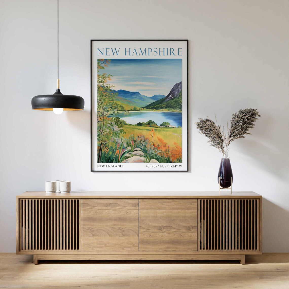 New Hampshire White Mountain Lake Autumn Watercolor Travel Poster - Image 2