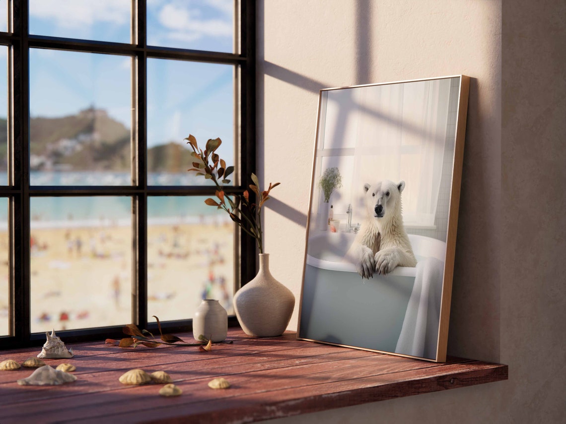 Calm Polar Bear Resting In A White Bathtub Spa Day Scene Poster - Image 2