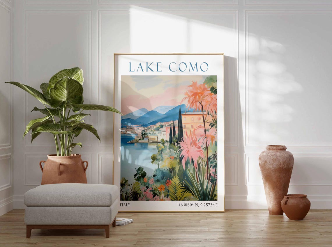 Lake Como Italy Lakeside Gardens Villa Mountains Travel Poster - Image 3