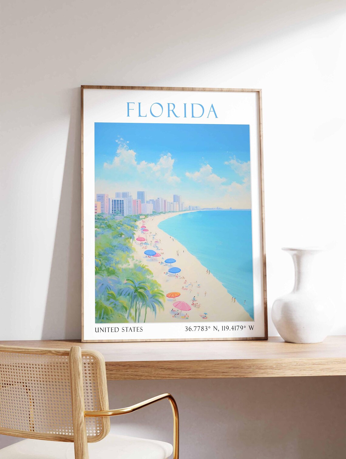 Florida Miami Beach Ocean Umbrellas Watercolor Travel Poster - Image 4