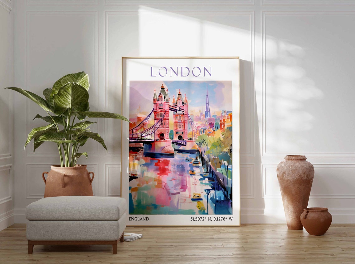 London Travel Print London Travel Poster United Kingdom Wall Art London Travel Gift Vintage Travel Decor British Wall Decor - Image 2