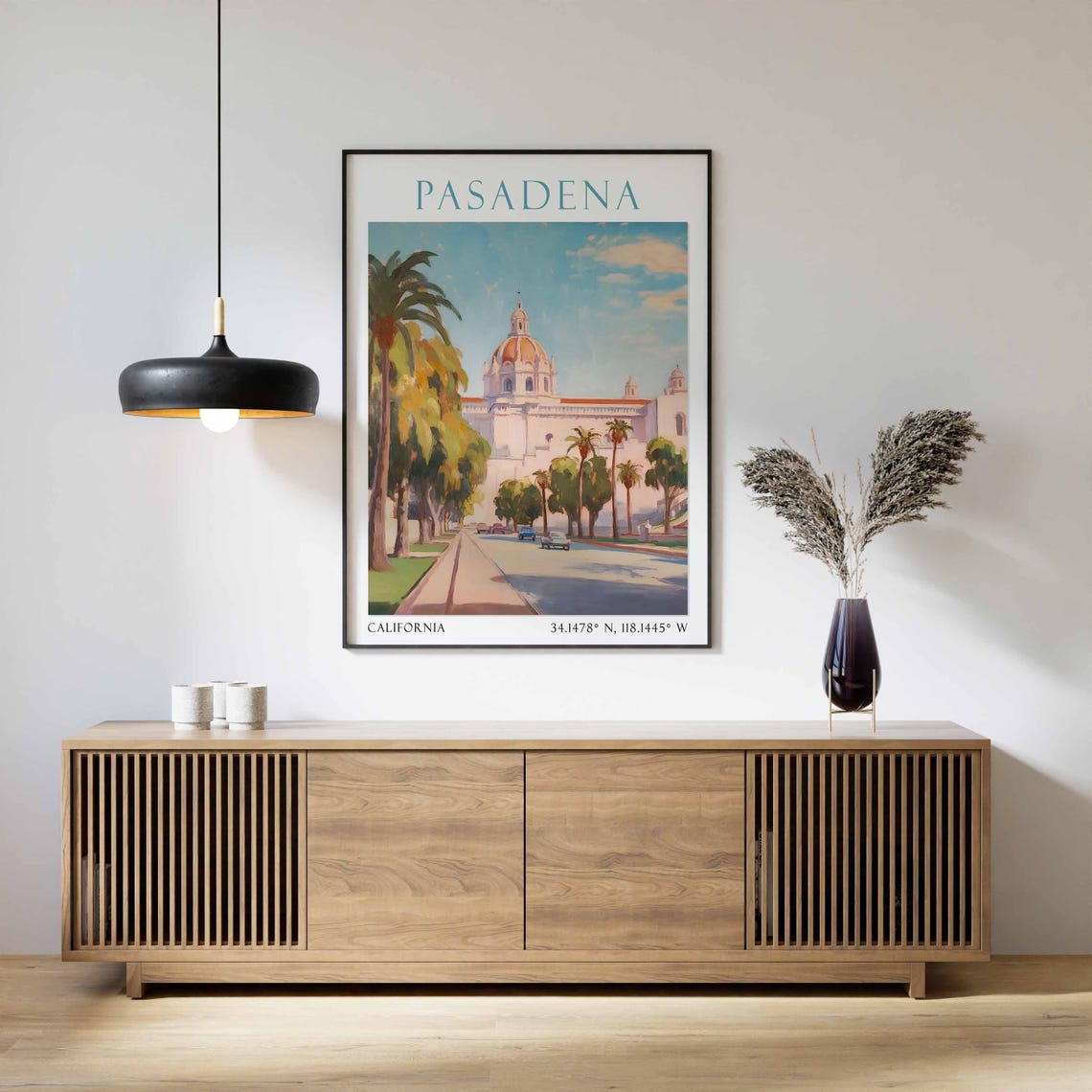 Pasadena California City Hall Palms Watercolor Travel Poster - Image 2