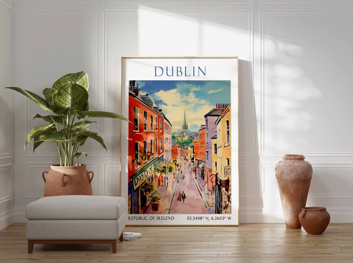 Dublin Colorful Shop Street with Church Spire Ireland Poster Art - Image 2