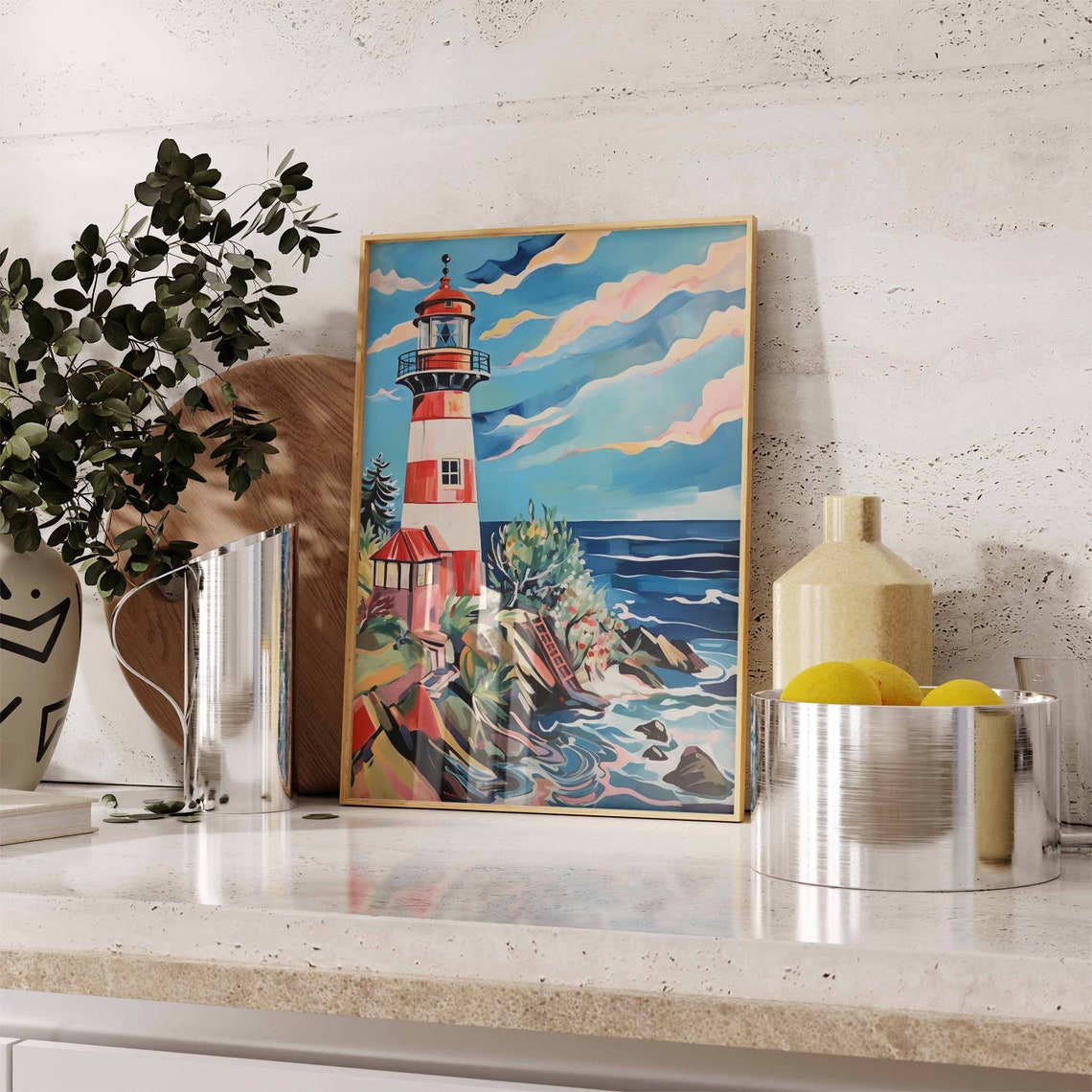 Boho Art Boho Print Rustic Lighthouse Art Bathroom Wall Art Rustic Coastal Dcor Boho Wall Art Seaside Art Vintage Lighthouse Poster - Image 2