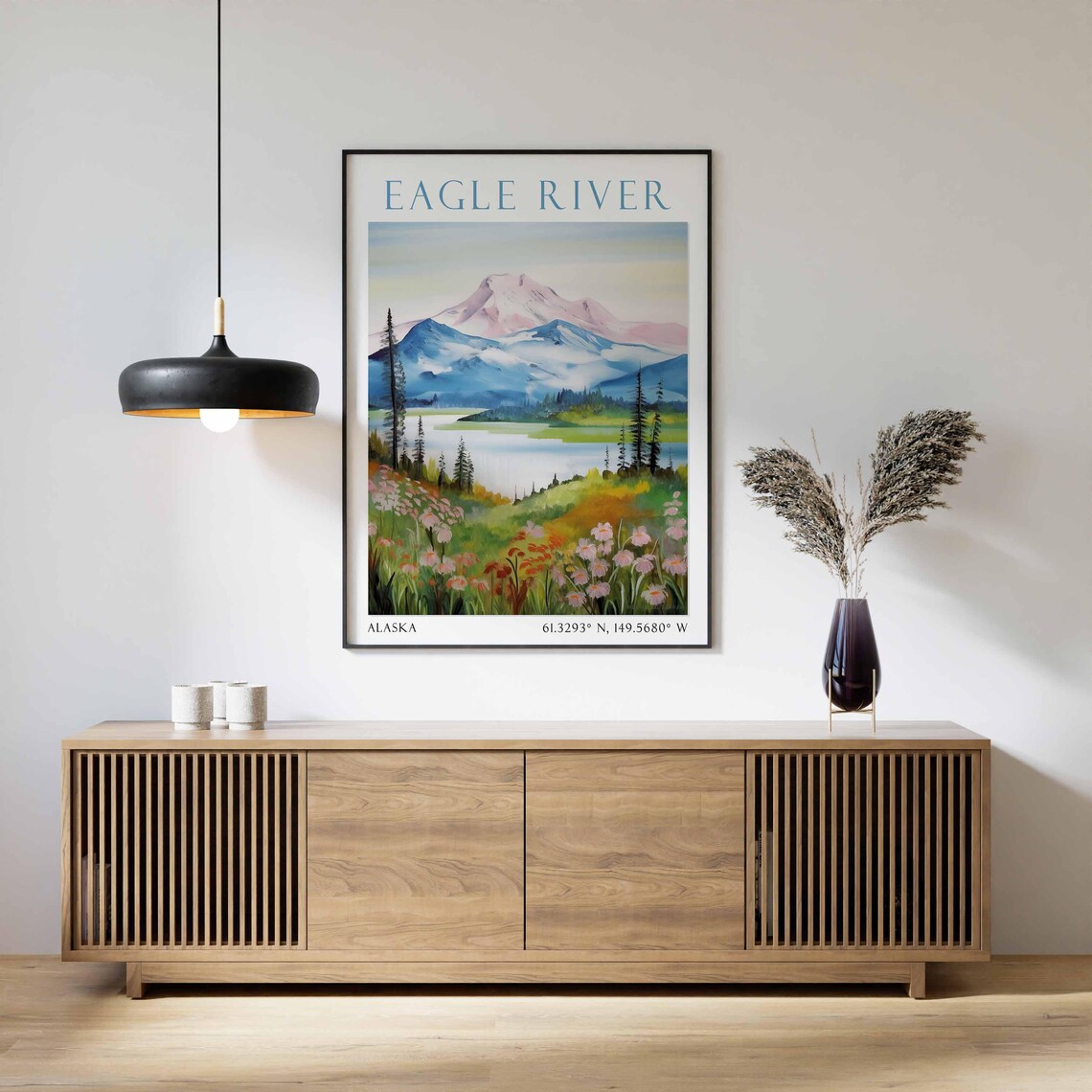 Eagle River Alaska Snow Mountain Lake Wildflowers Nature Travel Poster - Image 2