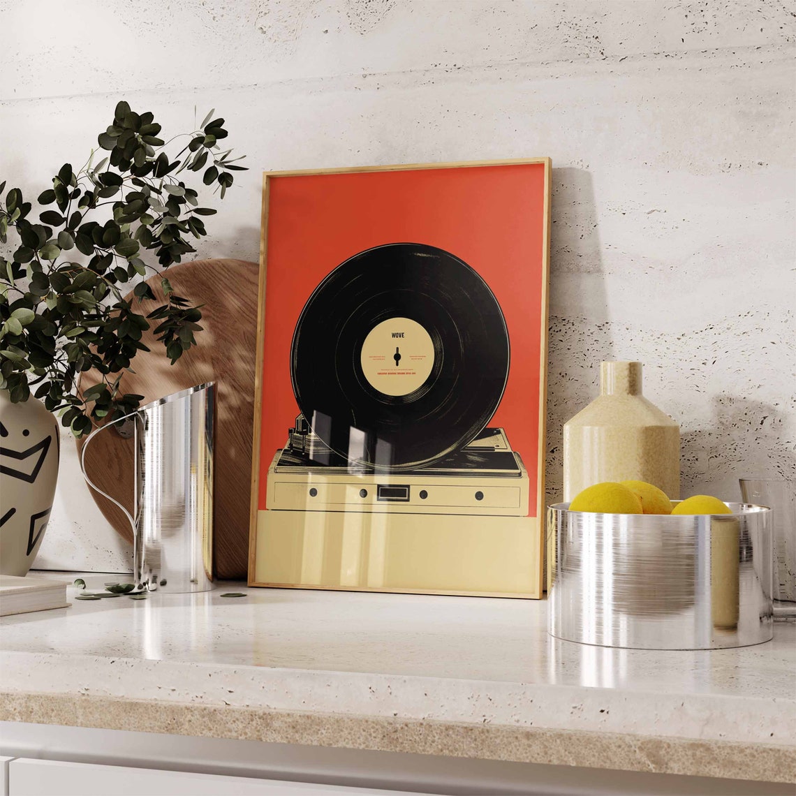 Retro Vinyl Record Player Orange Background Music Lover Poster - Image 3