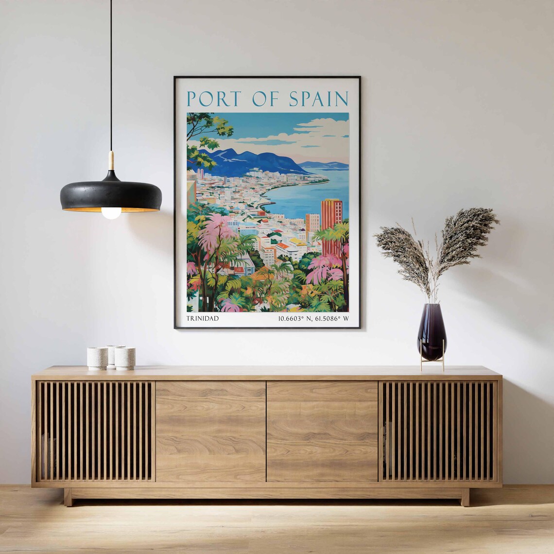 Port of Spain Trinidad Bay Mountains Watercolor Travel Poster - Image 2