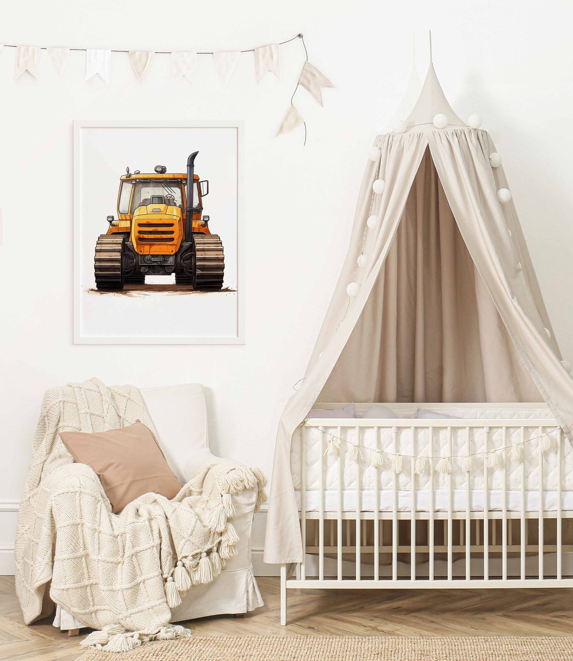 Orange Tracked Tractor Bulldozer Illustration Poster for Kids Room - Image 2