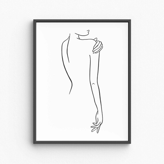 Woman Shoulder Back View One Line Figure Drawing Minimalist Art Poster