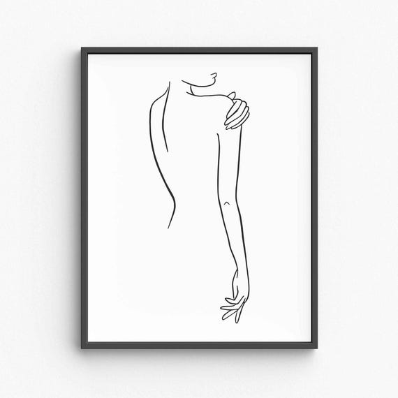 Women Line Art Print Adult Nudity Drawing Nude Minimalist Wall Bedroom