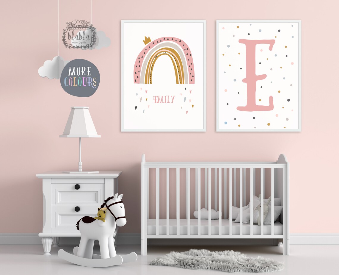 Initial Rainbow Nursery Kids Room, Poster Print