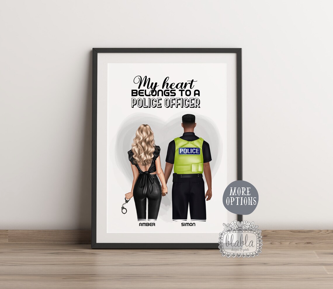 My Heart Belongs to a Police Officer Couple Personalised Poster Gift - Image 2