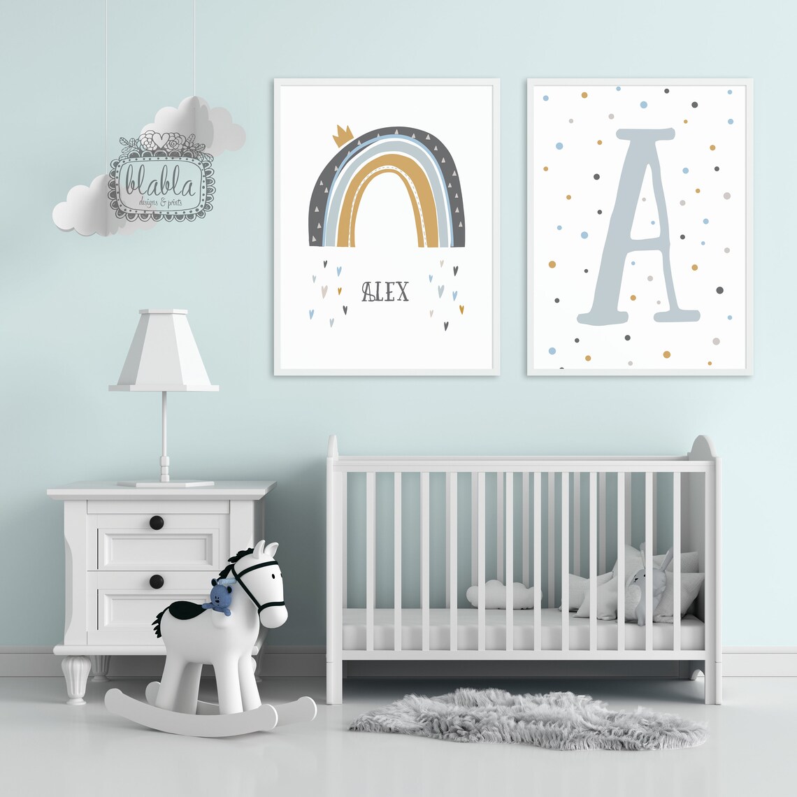 Initial Rainbow Nursery Kids Room, Poster Print - Image 2
