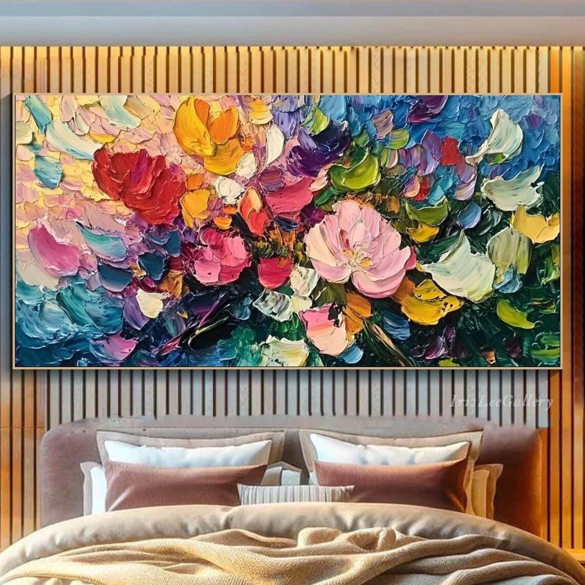 Vibrant Rainbow Flower Bouquet Multicolor Impasto Floral Art Poster