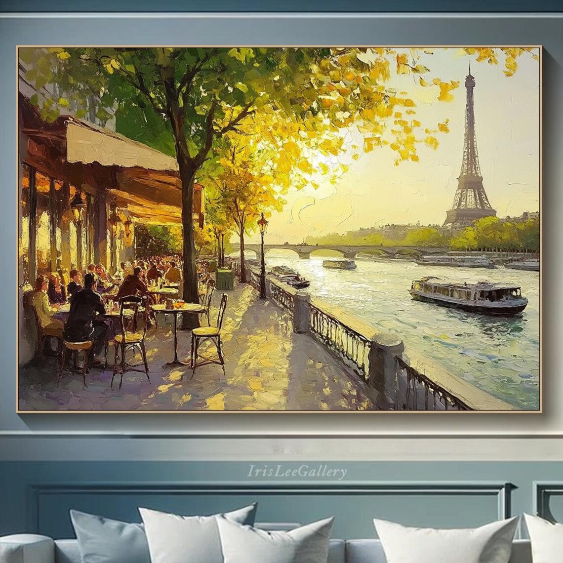 Parisian Cafe by the Eiffel Tower, Impressionist Art Print