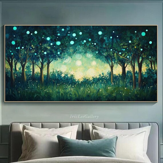 Magical Forest Painting On 3d Textured Wall Art Large Vibrant Tree Wall Decor Ethereal Forest Art Unique Dreamy Living Room Wall Art