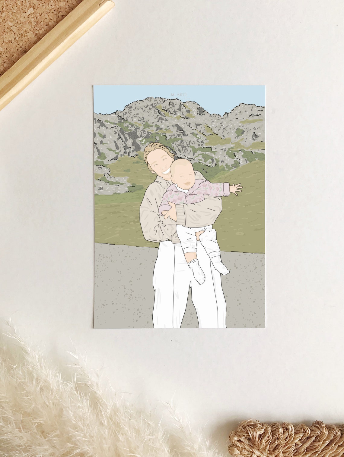 Custom Mothers Day Gift Personalised Illustration From Photo Illustration With Custom Background Artwork Hand Drawn - Image 3