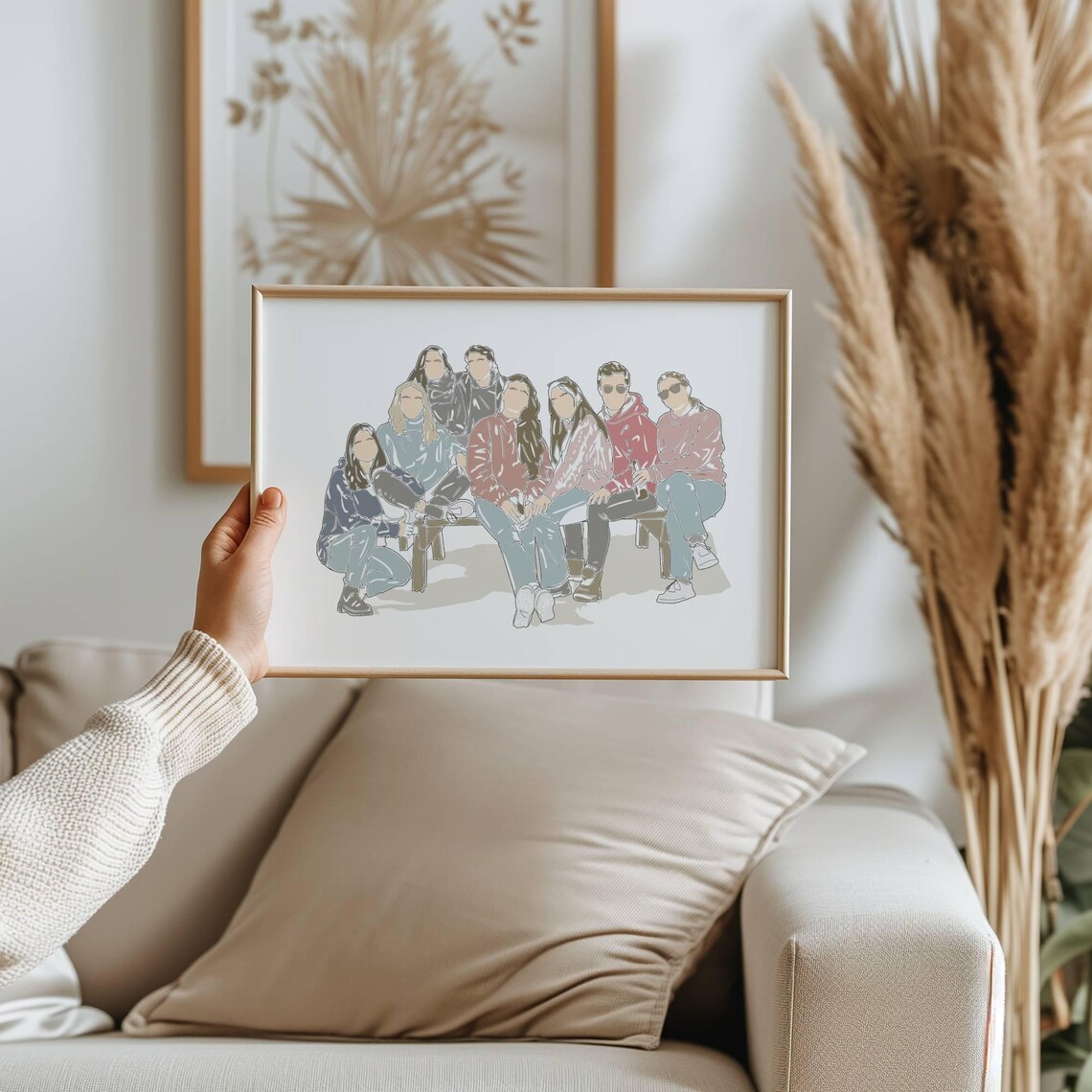 Seven Celebrating Friends Peace Signs Faceless Pastel Portrait Poster - Image 3