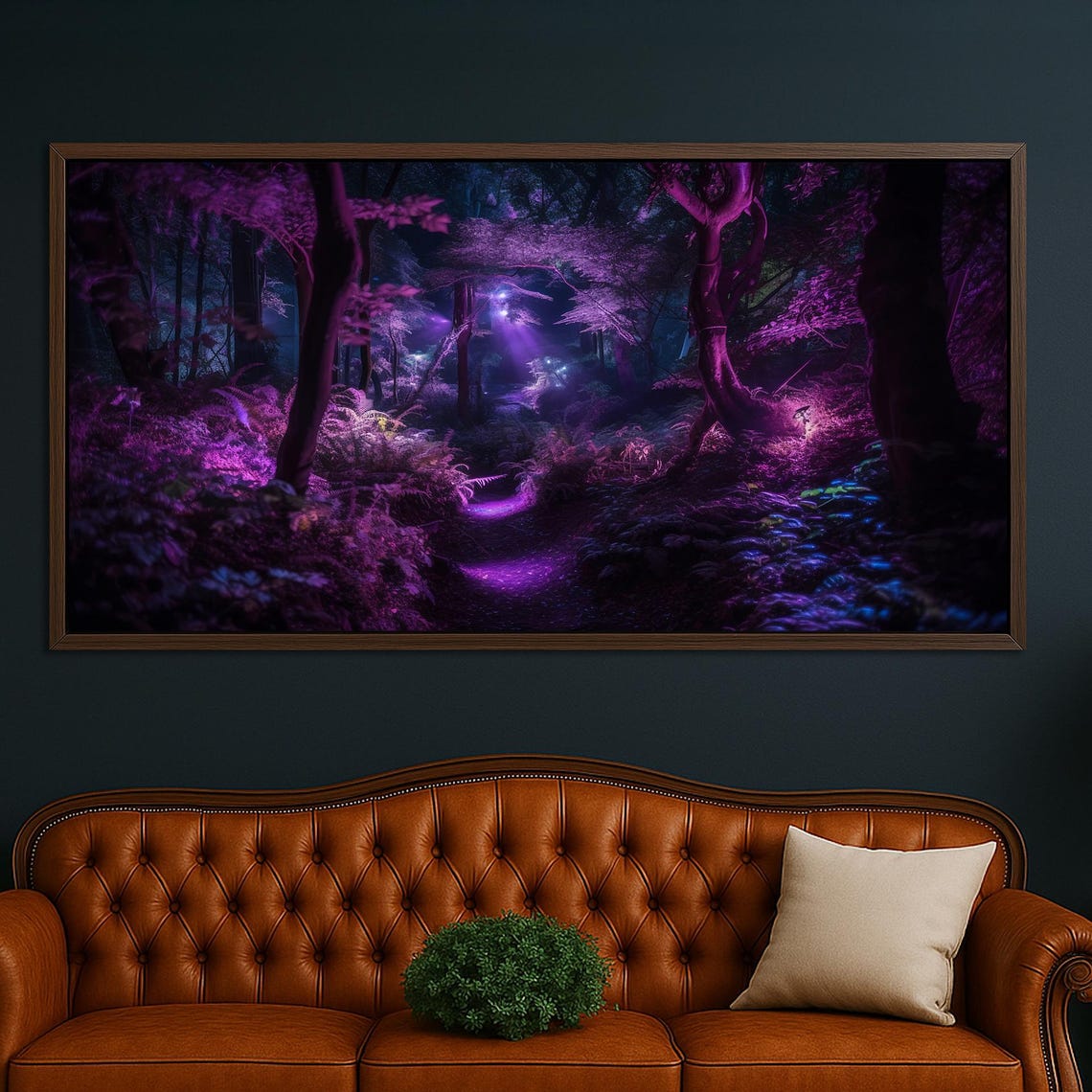Purple Enchanted Forest Glowing Pathway Mystical Night Woods Poster