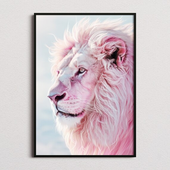 Ethereal Pink Lion Side Profile Pastel Tones Fine Art Poster