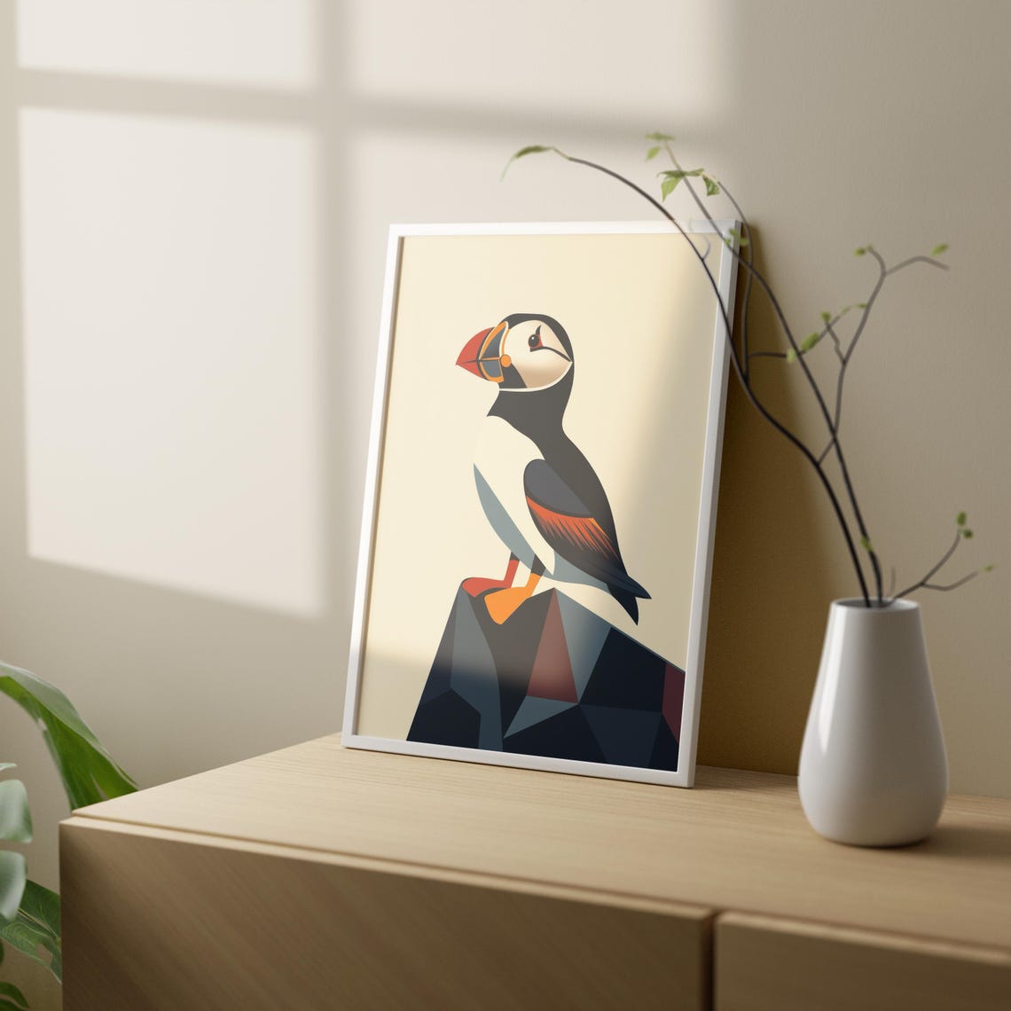 Geometric Puffin Bird Illustration Colorful Modern Seabird Art Poster - Image 2