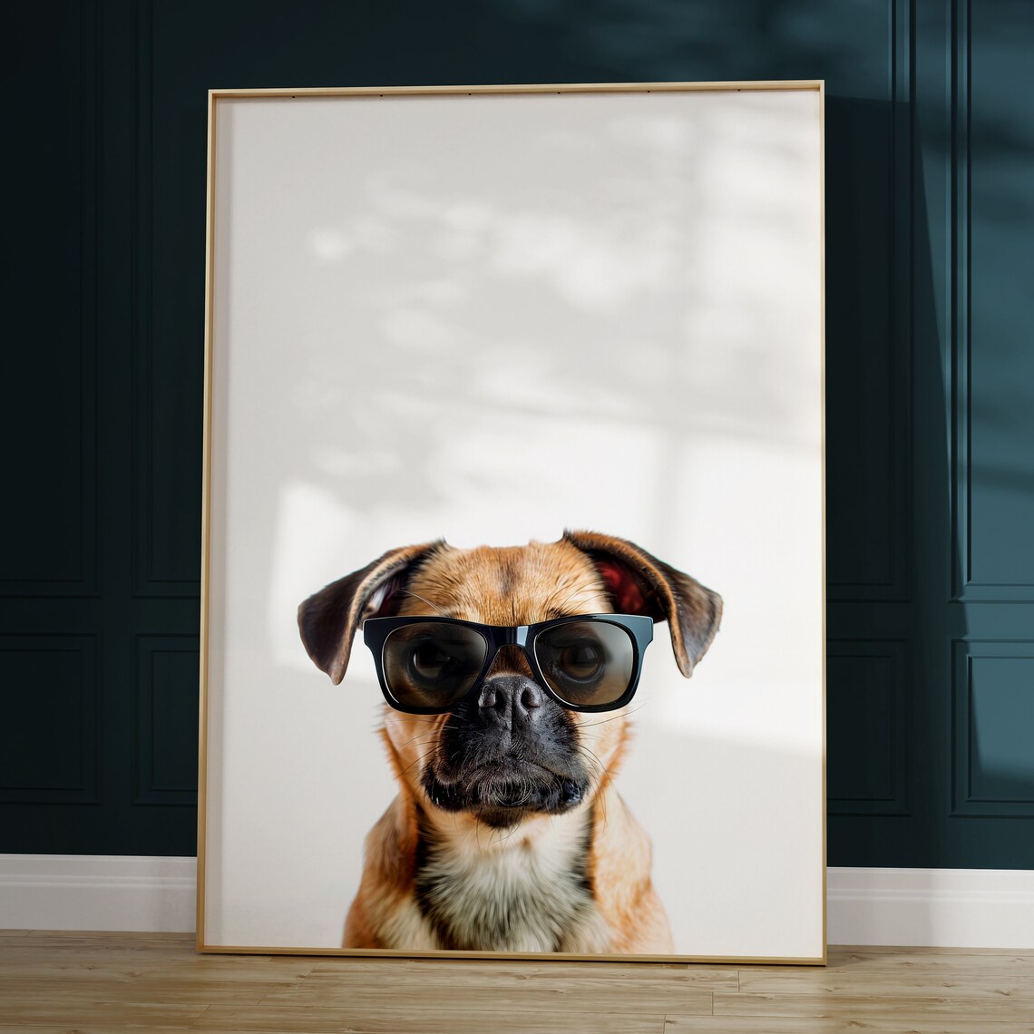 Puggle Dog In Sunglasses Funny Minimalist White Photo Poster - Image 2