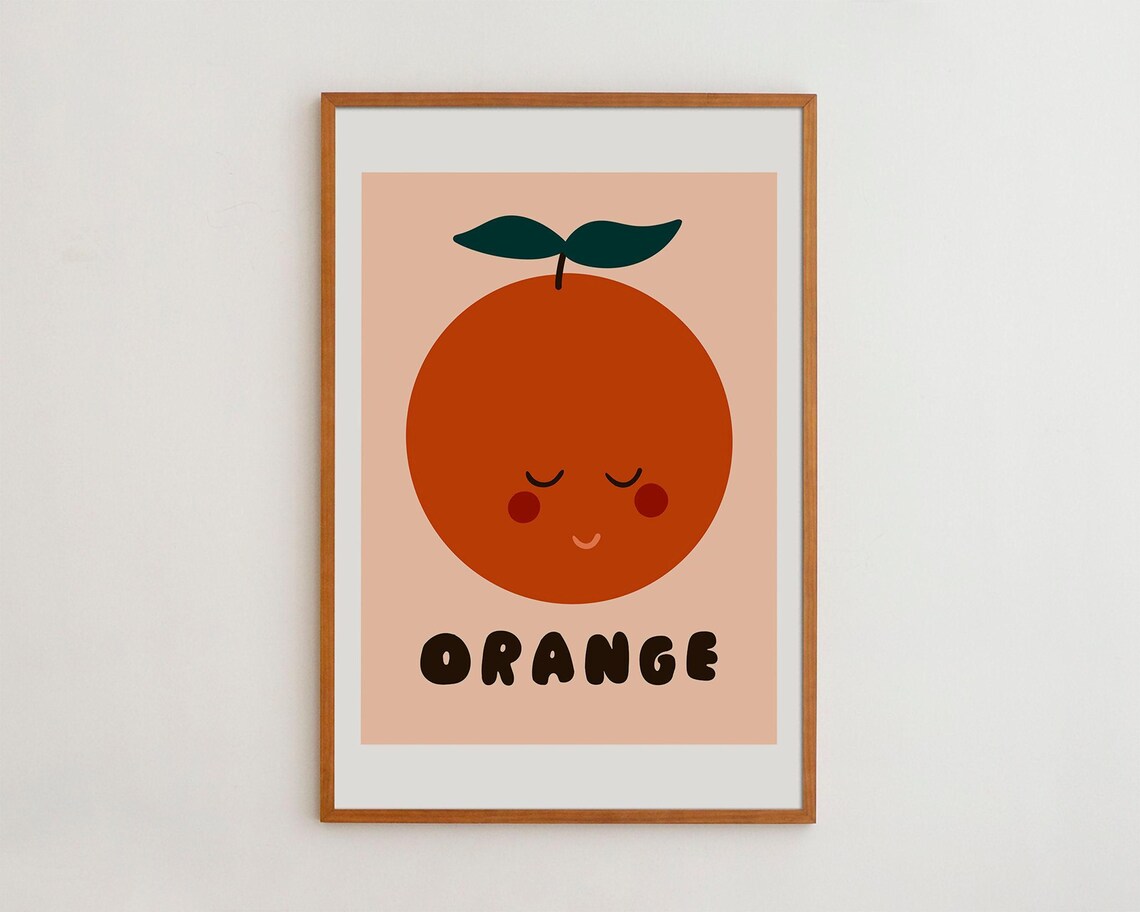Nursery Room Decor Kids Wall Art Print Happy Orange Poster Cute Fruit Print Physically Printed Product